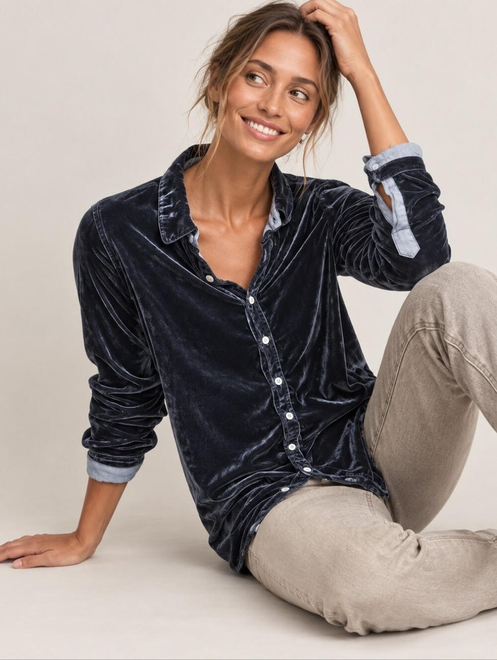 NWT CP Shades Romy Black Velvet Grey Silk Button Down Shirt Small New